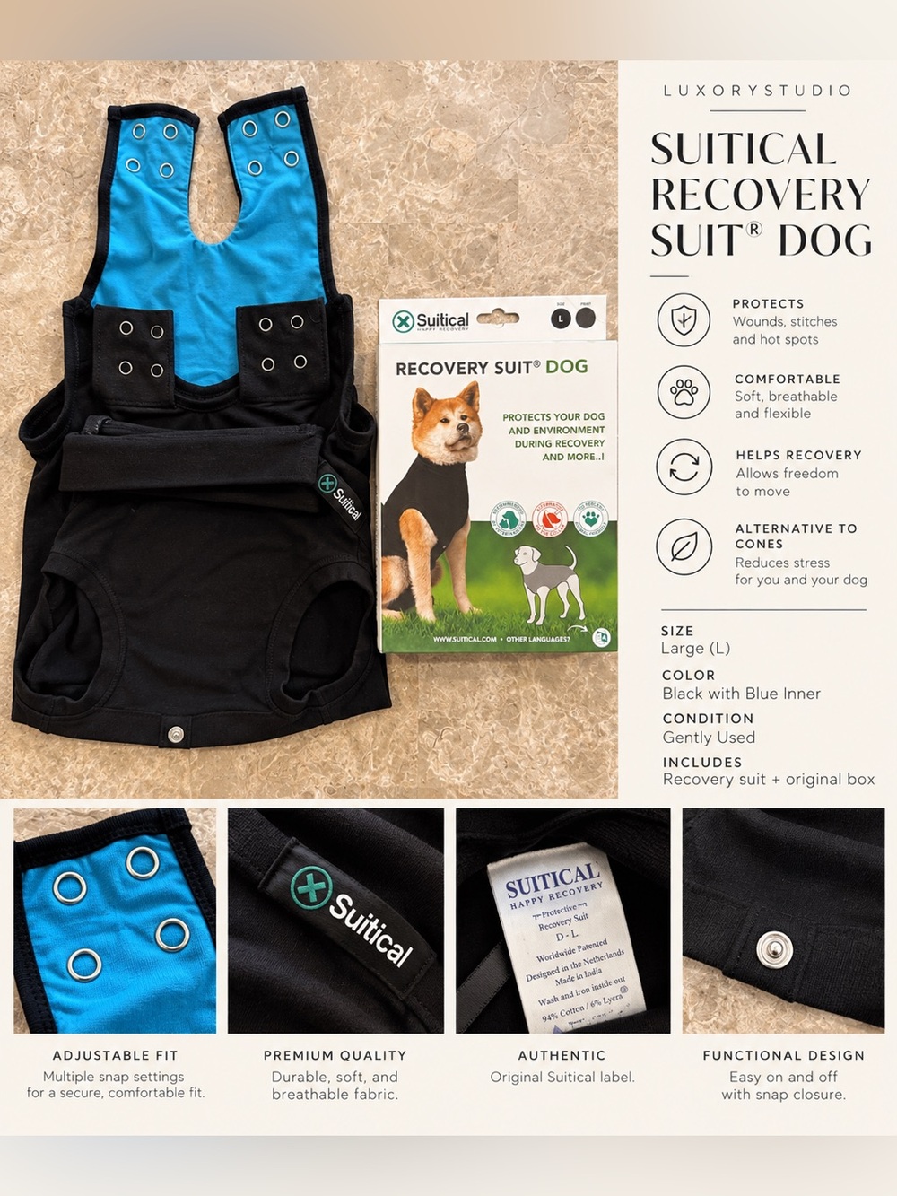 Large Like New: Suitical Recovery Suit Dog Black
